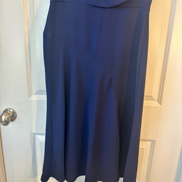 Shoshanna Navy Blue Ophelia V-Neck Stretch Crepe Bias Cut Flutter Sleeve Dress,8 - Picture 11 of 13